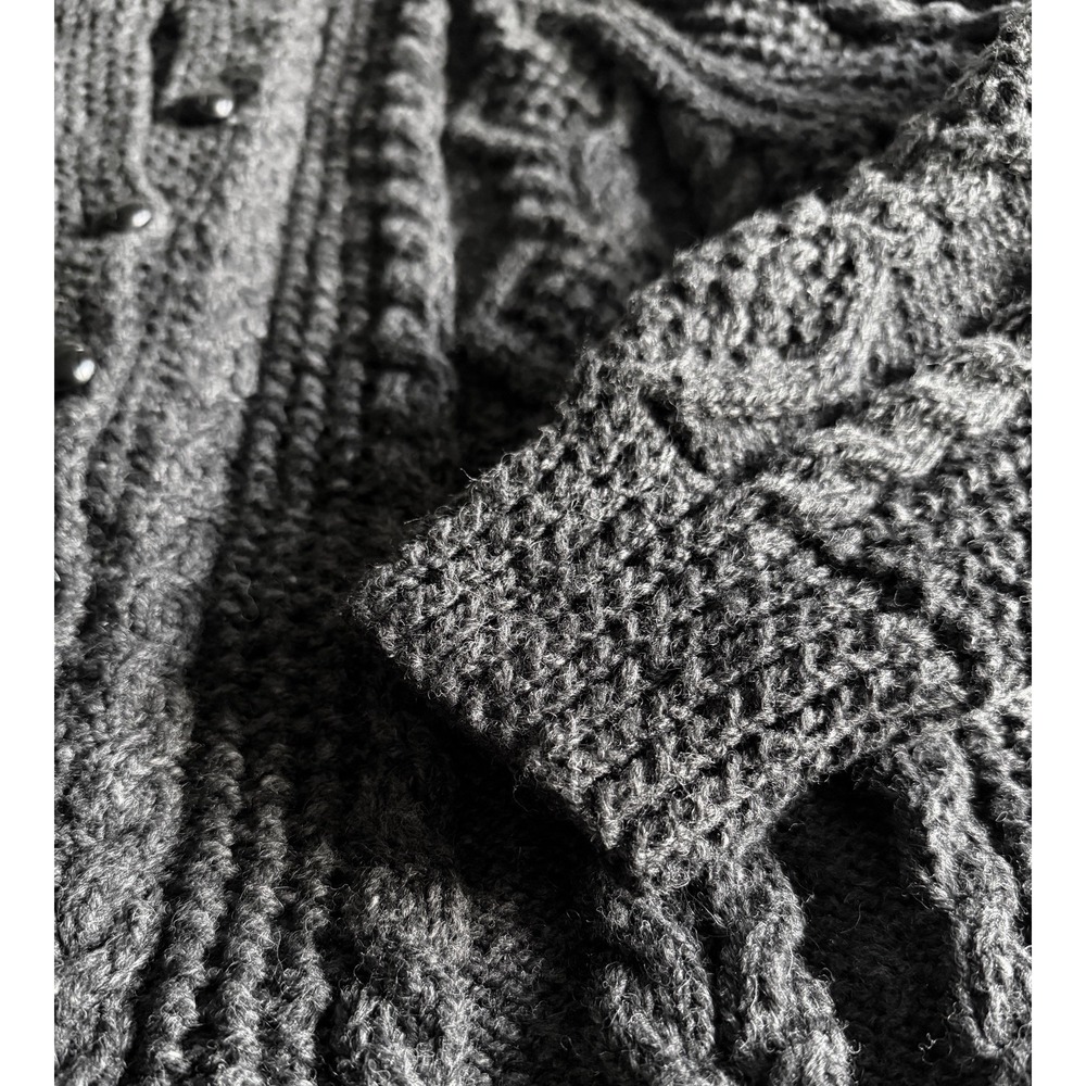 VTG Arans by Ethna Irish Merino Wool Cable Knit Fisherman Chunky Cardigan Gray M - Picture 4 of 13